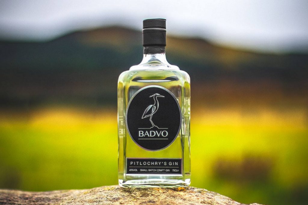 Badvo Gin bottle with black company logo.