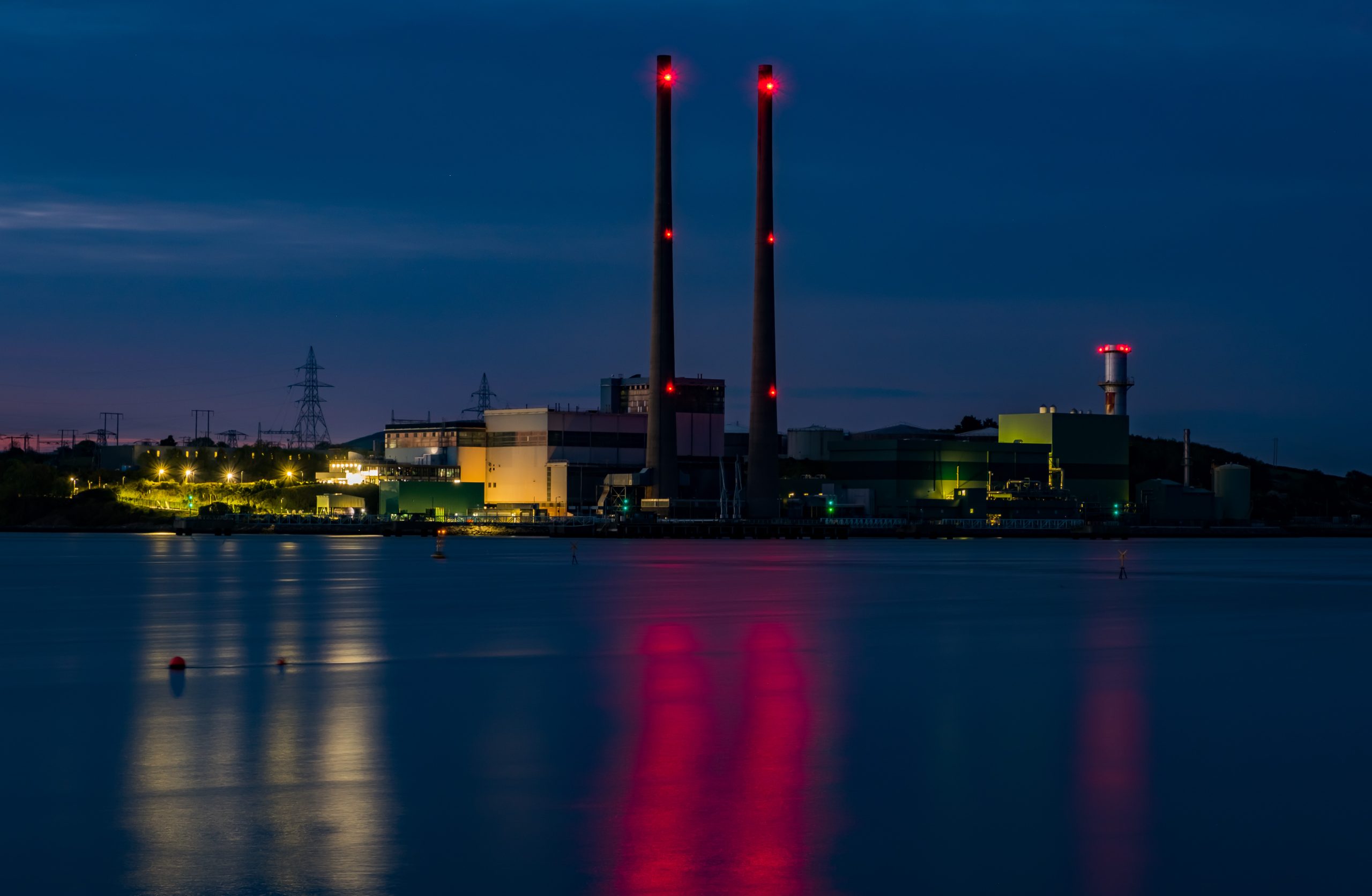 Night image of the Geo Thermal Power Station.